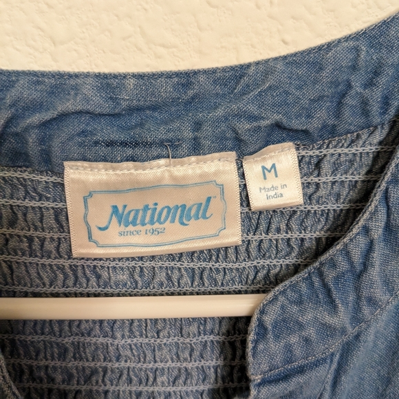 Nationals Embroidered denim Ruffle Midi Dress with flowers, ruching & pockets M - Picture 9 of 9